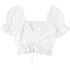 imageFloerns Womens Summer Square Neck Schiffy Drawstring Front Crop Top BlouseA White