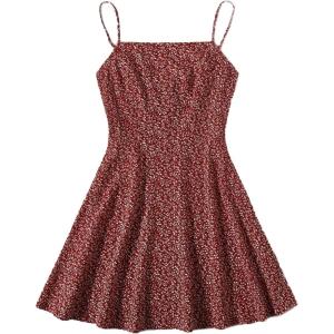 imageFloerns Womens Ditsy Floral High Waist Cami Short A Line DressRed and White