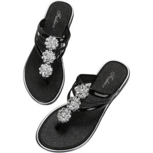 imageFloerns Womens Flat Sandals Flip Flop Sandals Summer Slip on Dressy Thong SandalBlack