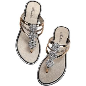 imageFloerns Womens Flat Sandals Flip Flop Sandals Summer Slip on Dressy Thong SandalGold