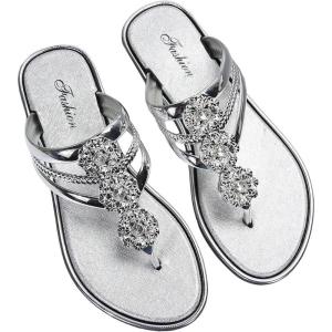 imageFloerns Womens Flat Sandals Flip Flop Sandals Summer Slip on Dressy Thong SandalSilver