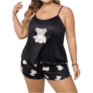 imageFloerns Womens Plus Size Cherry Print Cami Top and Shorts Pajama SetsBlack Bear