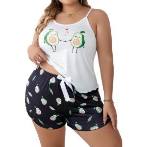 imageFloerns Womens Plus Size Cherry Print Cami Top and Shorts Pajama SetsWhite Fruit