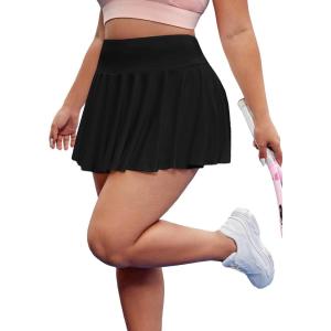 imageFloerns Womens Plus Size High Waisted Pleated Tennis Workout SkirtBlack
