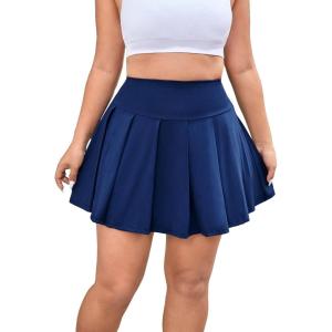 imageFloerns Womens Plus Size High Waisted Pleated Tennis Workout SkirtDark Blue
