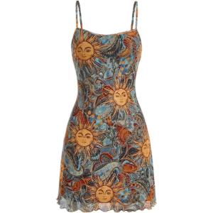 imageFloerns Womens Summer Spaghetti Strap Cowl Neck Satin Mini Tropical DressMulticolor