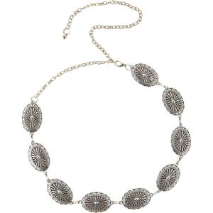 imageFloerns Womens Textured Geo Adjustable Metal Chain Belt for Jeans DressesA Silver