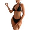 imageFloerns Womens 2 Piece Bathing Suit High Cut Halter Triangle Bikini SetBlack