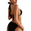 imageFloerns Womens 2 Piece Bathing Suit High Cut Halter Triangle Bikini SetBlack