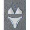 imageFloerns Womens 2 Piece Criss Cross Backless String Swimsuit Triangle Bikini SetBlue and White
