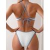 imageFloerns Womens 2 Piece Criss Cross Backless String Swimsuit Triangle Bikini SetBlue and White