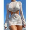 imageFloerns Womens 3 Piece Hollow Out Solid Bikini Swimsuit Set with Backless Cover UpWhite
