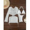 imageFloerns Womens 3 Piece Hollow Out Solid Bikini Swimsuit Set with Backless Cover UpWhite