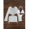 imageFloerns Womens 3 Piece Hollow Out Solid Bikini Swimsuit Set with Backless Cover UpWhite