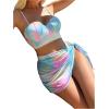 imageFloerns Womens 3 Piece Ombre Push Up High Cut Swimsuit Bikini Sets with Beach SkirtsLight Blue