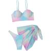 imageFloerns Womens 3 Piece Ombre Push Up High Cut Swimsuit Bikini Sets with Beach SkirtsLight Blue