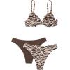 imageFloerns Womens 3 Piece Zebra Print Push Up Strappy Beachwear Bikini SwimsuitBrown and Beige