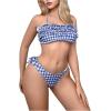 imageFloerns Womens Bikini Set Plaid Print High Cut Frill Trim Tie Back Bathing SuitBlue