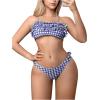 imageFloerns Womens Bikini Set Plaid Print High Cut Frill Trim Tie Back Bathing SuitBlue