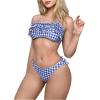 imageFloerns Womens Bikini Set Plaid Print High Cut Frill Trim Tie Back Bathing SuitBlue