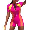 imageFloerns Womens Color Block Surfing Zipper Short Sleeve Rashguard One Piece Swimsuit