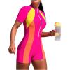 imageFloerns Womens Color Block Surfing Zipper Short Sleeve Rashguard One Piece Swimsuit