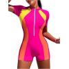 imageFloerns Womens Color Block Surfing Zipper Short Sleeve Rashguard One Piece Swimsuit