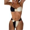 imageFloerns Womens Colorblock Appliques Rose Halter Neck Tops and Thong 2 Piece Bikini SetBlack and White
