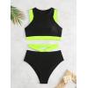 imageFloerns Womens Colorblock High Neck Cut Out Sports 2 Piece Bikini SwimsuitBlack
