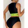 imageFloerns Womens Colorblock High Neck Cut Out Sports 2 Piece Bikini SwimsuitBlack