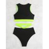imageFloerns Womens Colorblock High Neck Cut Out Sports 2 Piece Bikini SwimsuitBlack