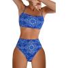 imageFloerns Womens Flower Print 2 Piece Bathing Suit High Waist Bikini SwimsuitBlue
