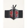 imageFloerns Womens Lace Up Floral Embroidery Self Tie Elastic Corset BeltBlack