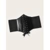 imageFloerns Womens Lace Up Floral Embroidery Self Tie Elastic Corset BeltBlack Solid