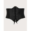 imageFloerns Womens Lace Up Floral Embroidery Self Tie Elastic Corset BeltBlack Solid