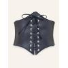 imageFloerns Womens Lace Up Floral Embroidery Self Tie Elastic Corset BeltBlack and Red