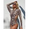 imageFloerns Womens Long Sleeve Rash Guard Zipper Up Leopard One Piece SwimsuitMulti