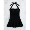 imageFloerns Womens One Piece Swimsuit Halter Neck Ruffle Hem Monokini SwimsuitBlack