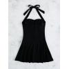 imageFloerns Womens One Piece Swimsuit Halter Neck Ruffle Hem Monokini SwimsuitBlack
