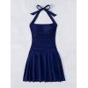 imageFloerns Womens One Piece Swimsuit Halter Neck Ruffle Hem Monokini SwimsuitNavy Blue