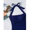 imageFloerns Womens One Piece Swimsuit Halter Neck Ruffle Hem Monokini SwimsuitNavy Blue