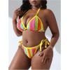 imageFloerns Womens Plus Size Bikini Sets Striped Print Triangle Halter Tie Side Swimwear