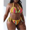 imageFloerns Womens Plus Size Bikini Sets Striped Print Triangle Halter Tie Side Swimwear
