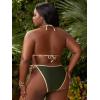 imageFloerns Womens Plus Size Contrast Binding Tie Side Triangle Halter Bikini Swimsuit