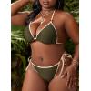 imageFloerns Womens Plus Size Contrast Binding Tie Side Triangle Halter Bikini Swimsuit