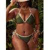 imageFloerns Womens Plus Size Contrast Binding Tie Side Triangle Halter Bikini Swimsuit