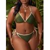 imageFloerns Womens Plus Size Contrast Binding Tie Side Triangle Halter Bikini Swimsuit