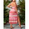 imageFloerns Womens Plus Size Cut Out Halter Tops Tie Dye 3 Piece Bikini Sets with SkirtsPink