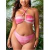 imageFloerns Womens Plus Size Cut Out Halter Tops Tie Dye 3 Piece Bikini Sets with SkirtsPink