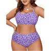 imageFloerns Womens Plus Size Floral Print Scoop Neck High Waist Bikini SwimsuitMauve Purple